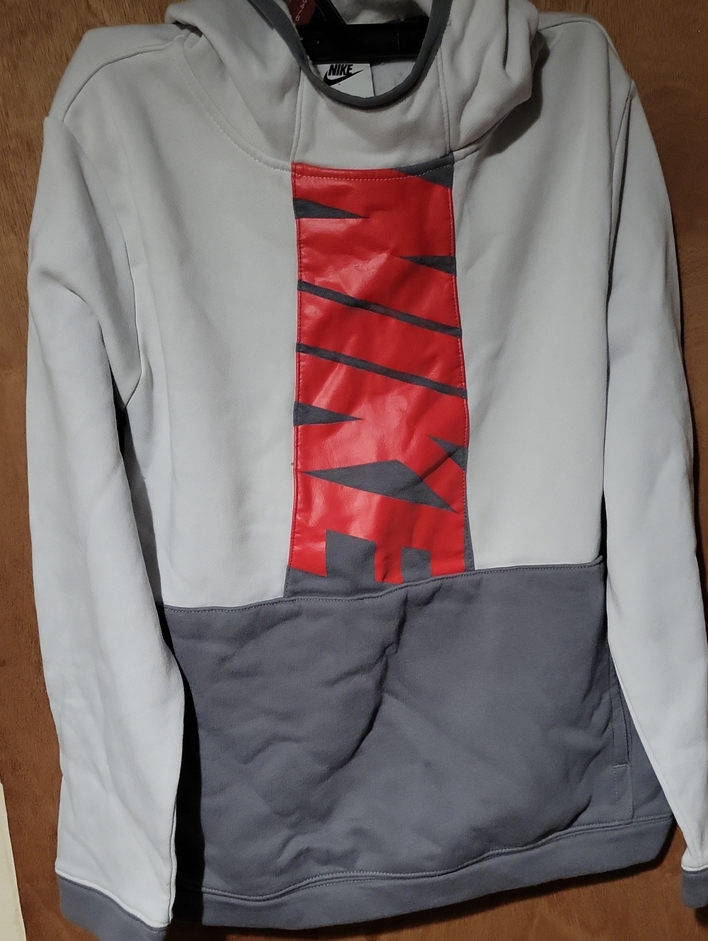 Nike Two-Tone Gray & Red Graphic Hooded Pullover